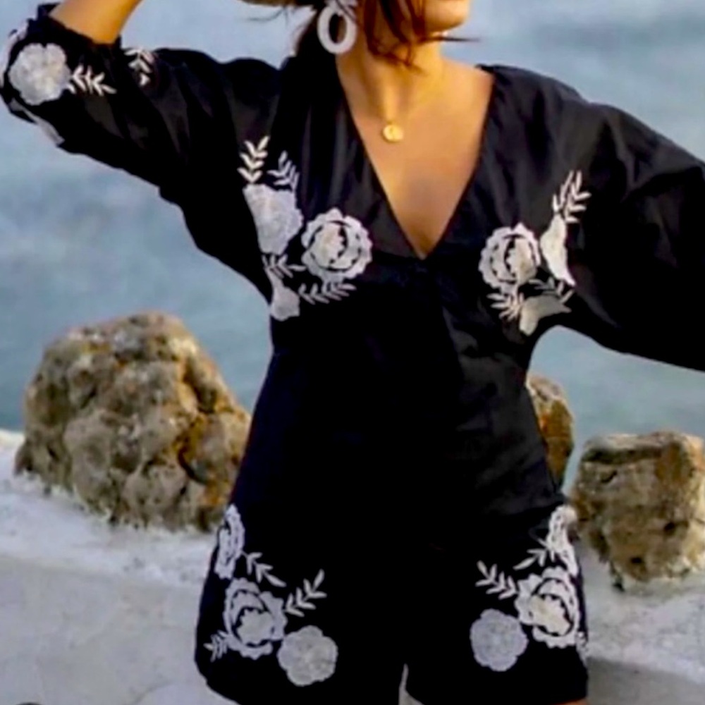 Zara Embroidered Linen Jumpsuit